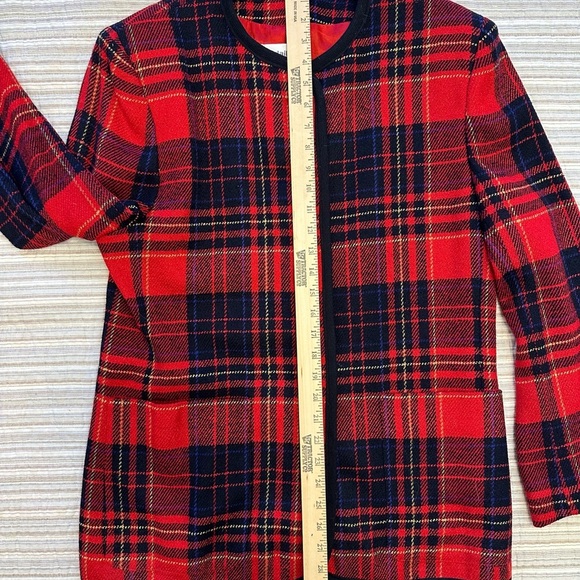 Liz Claiborne Collection Red Wool Plaid Collarless Blazer Vintage, Size 10 - Picture 9 of 11